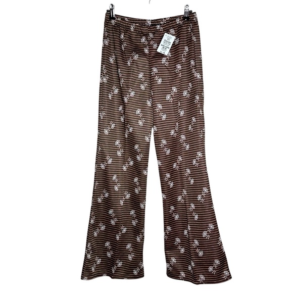 Vintage Pants - Vintage 70s Double Knit Polyester Flare Pants Floral Stripe Retro Disco Boho 16